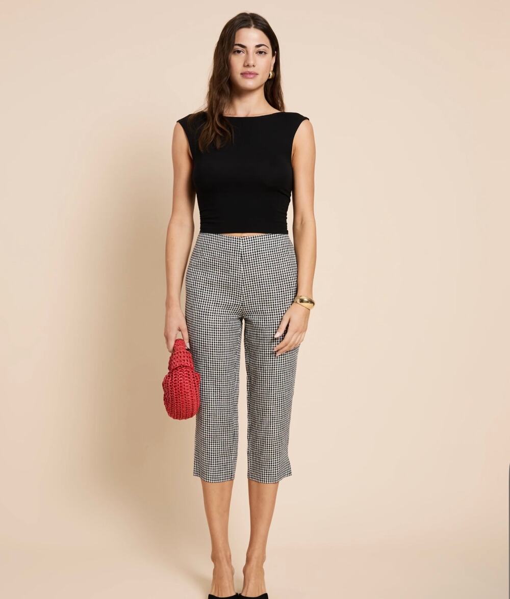 New few moda kourt gingham black capri pants $160 sz 4